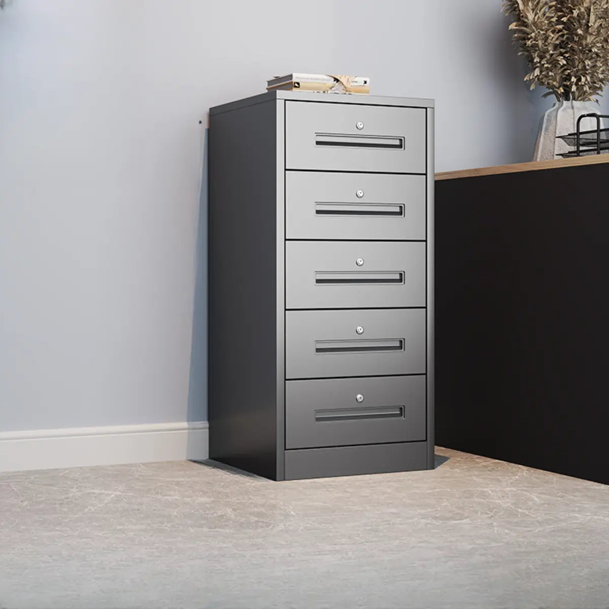 Black Lockable Steel Small Filing Cabinets with Drawers Image - 34