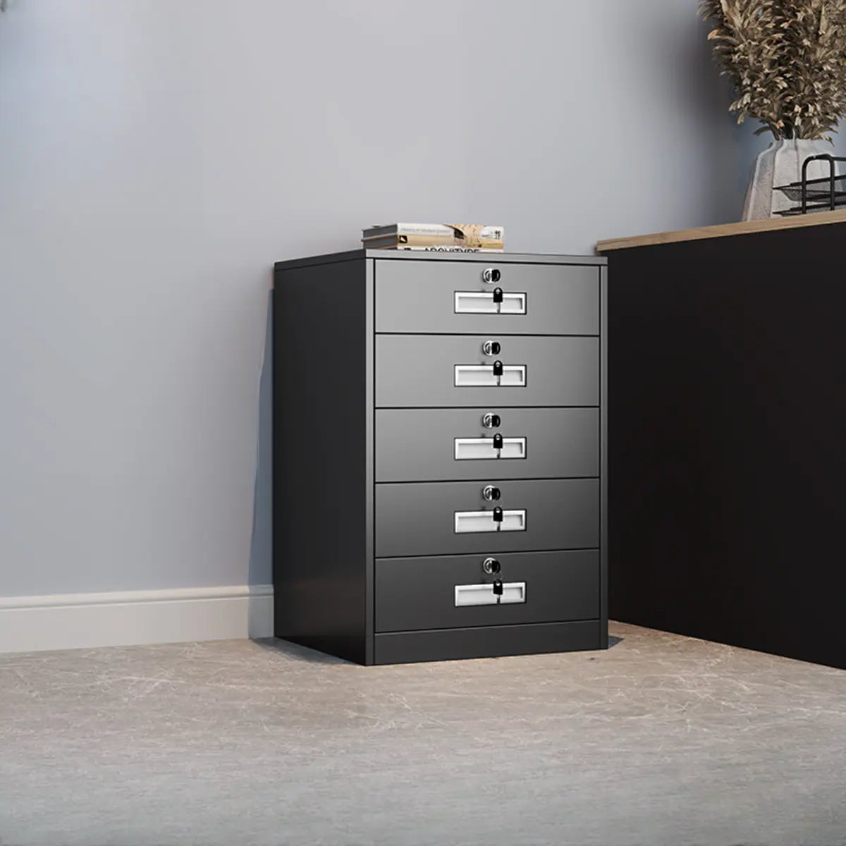 Black Lockable Steel Small Filing Cabinets with Drawers Image - 38