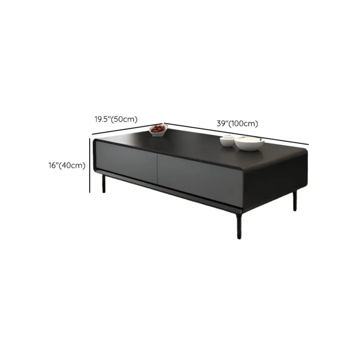 Black Manufactured Wood Drawers Four Legs Coffee Table 