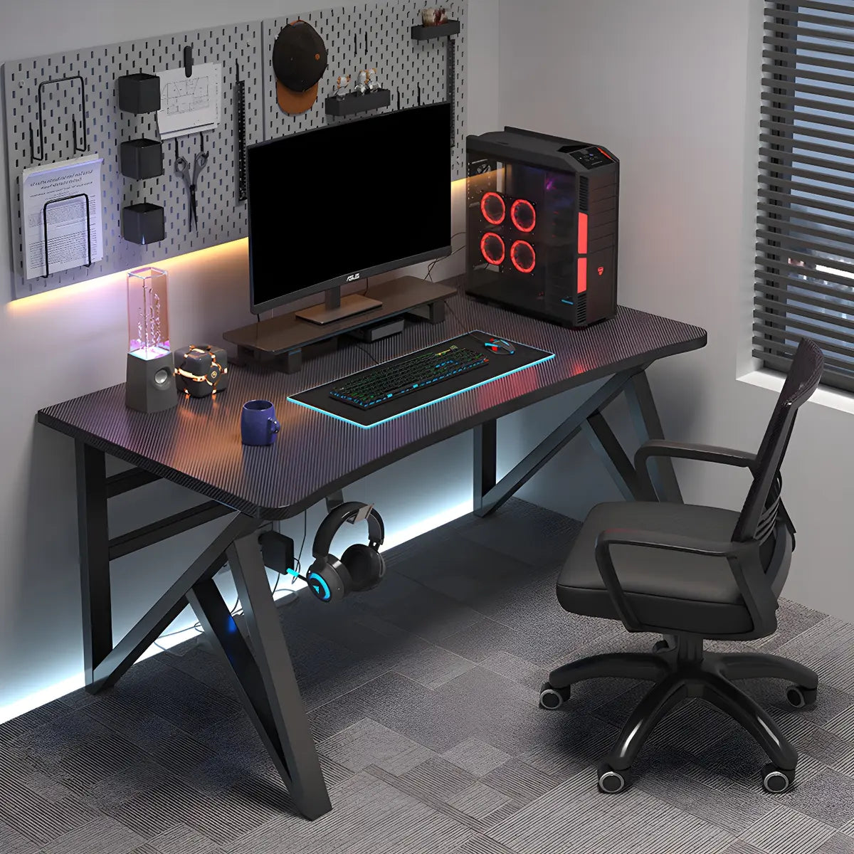 Black Manufactured Wood Metal Hairpin Base Gaming Desk Image - 1