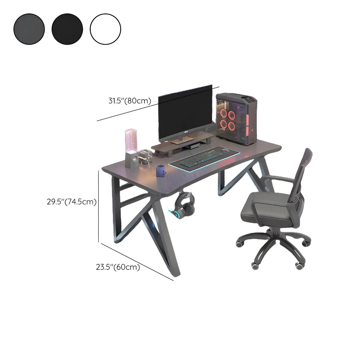 Black Manufactured Wood Metal Hairpin Base Gaming Desk 