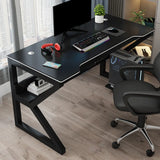 Black Manufactured Wood Shelves Trestle Gaming Desk Image - 1