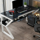 Black Manufactured Wood Shelves Trestle Gaming Desk Image - 2