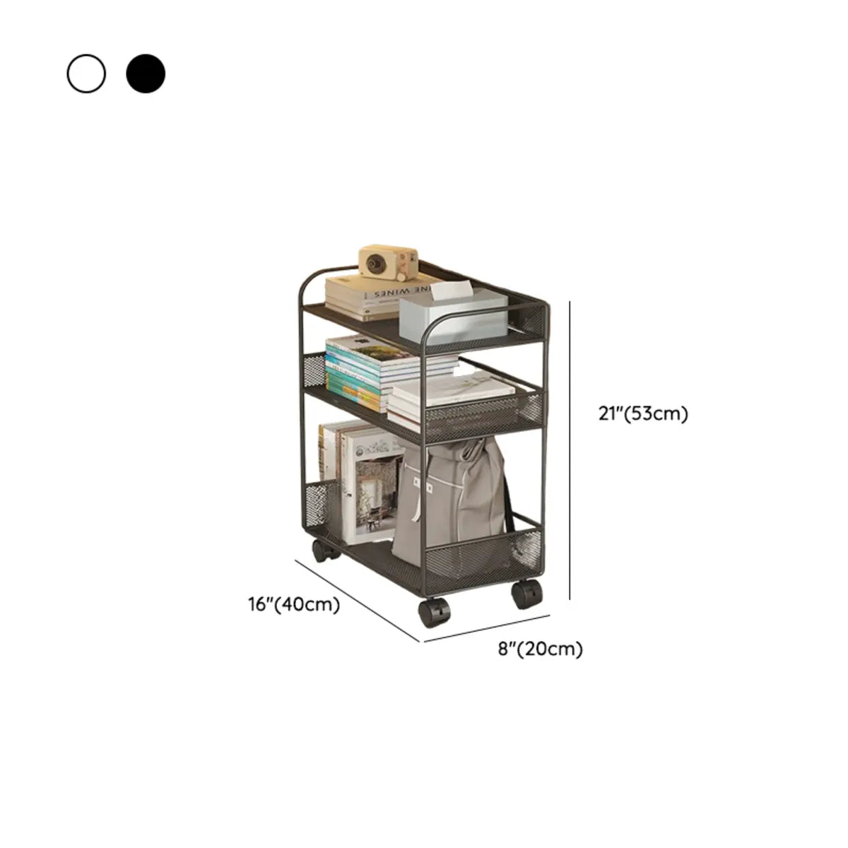 Black Metal 3-Tier Shelves Utility Cart with Casters 