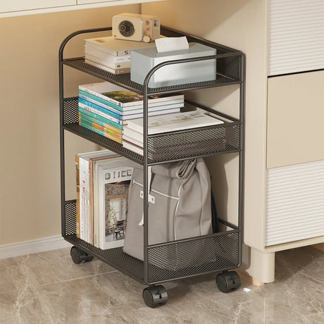 Black Metal 3-Tier Shelves Utility Cart with Casters Image - 2