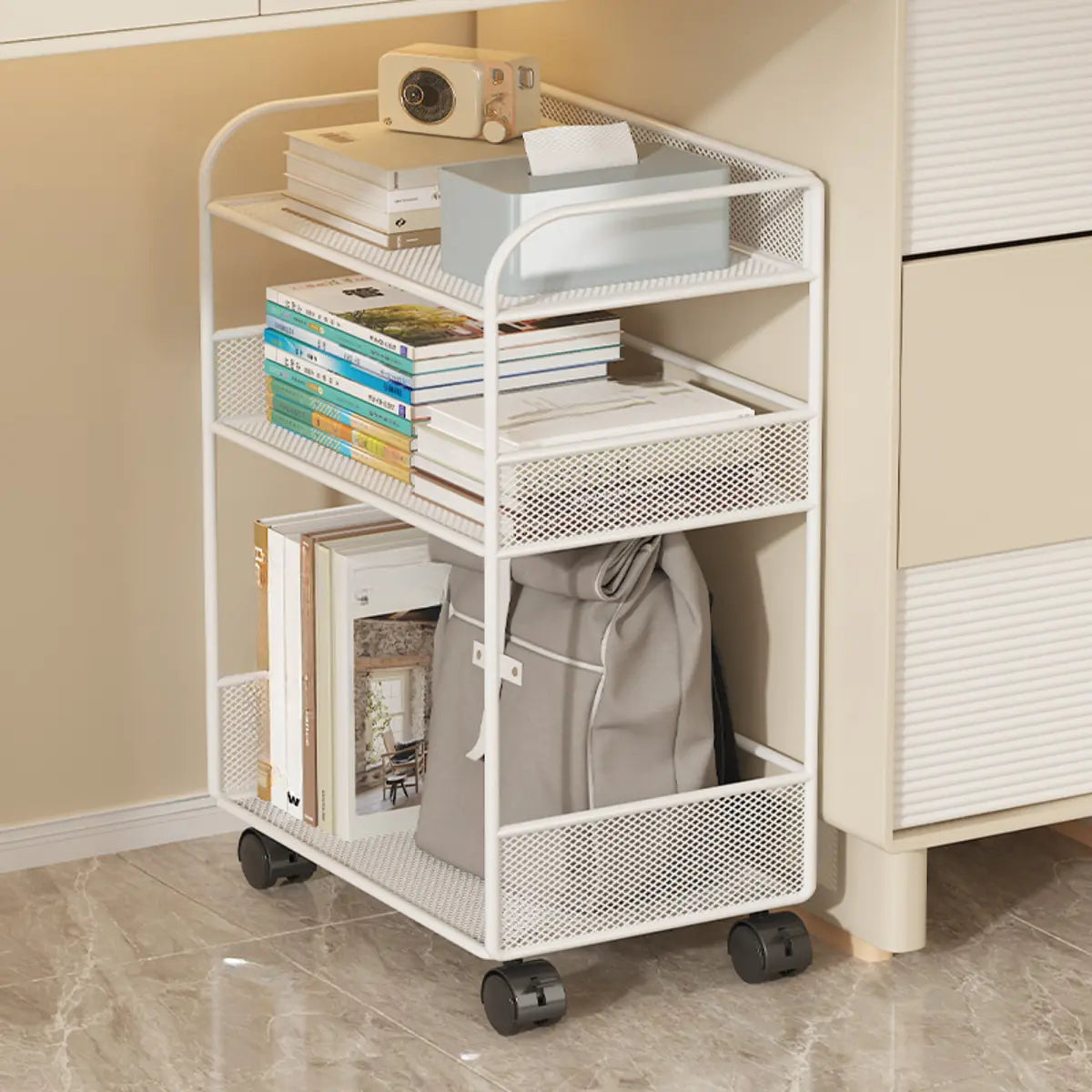 Black Metal 3-Tier Shelves Utility Cart with Casters Image - 8