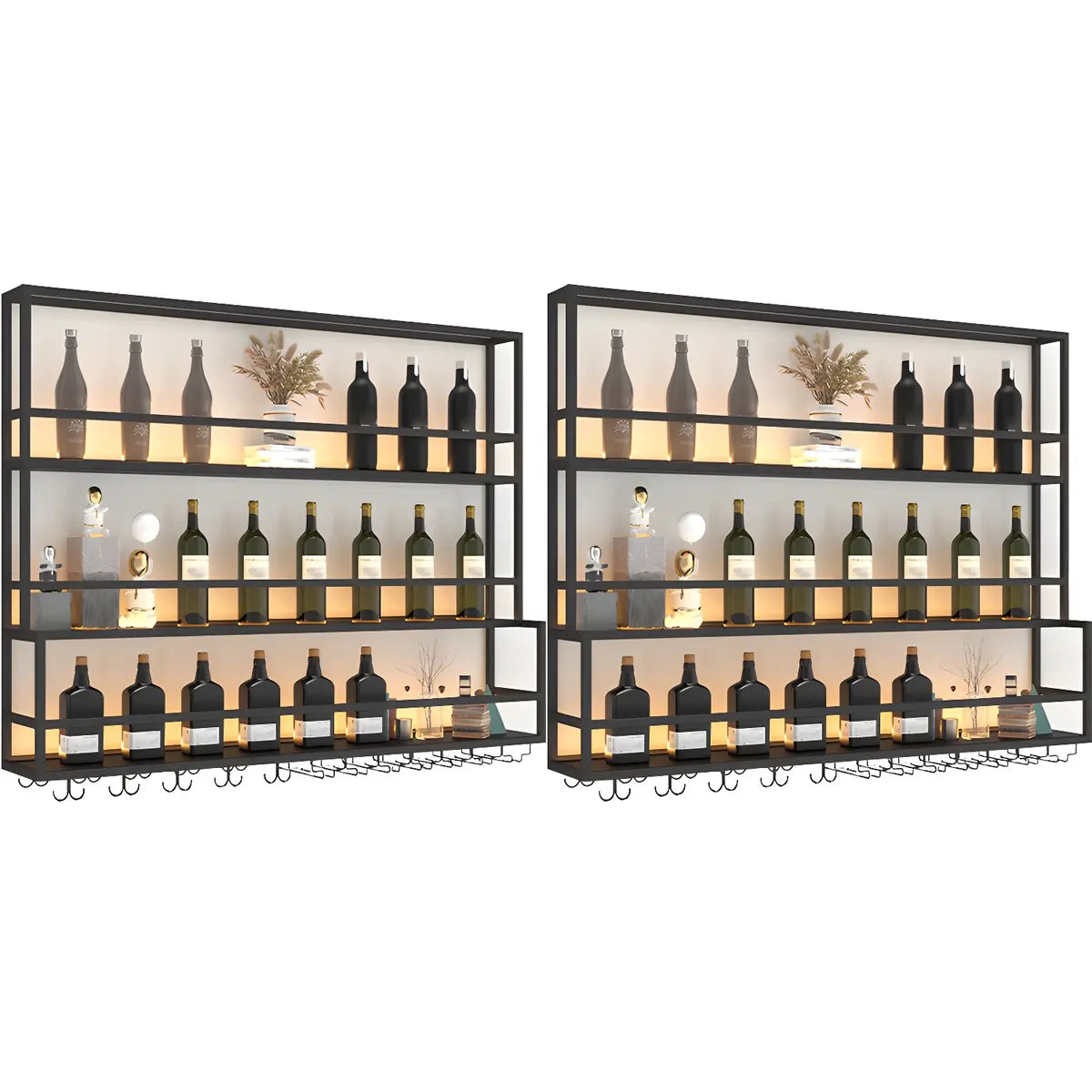 Black Metal Floating Stackable Wall Mounted Wine Rack Image - 16