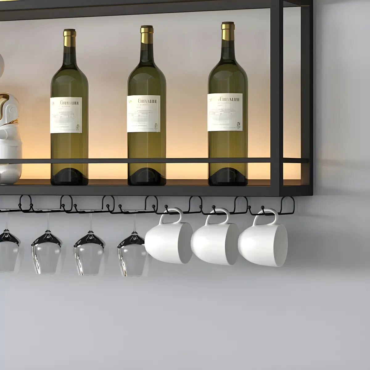 Black Metal Floating Stackable Wall Mounted Wine Rack Image - 17