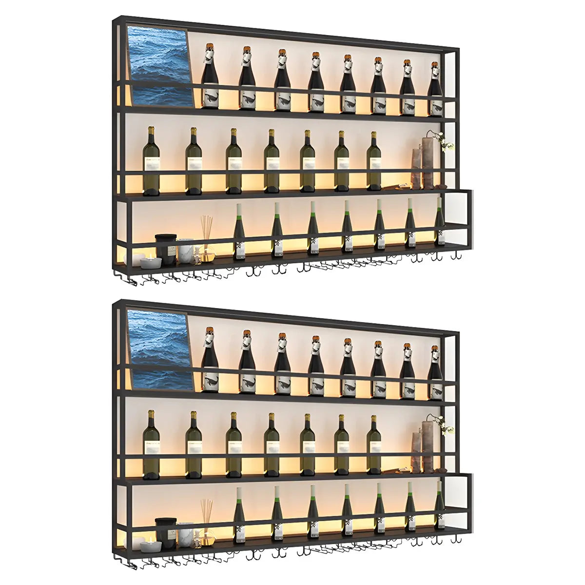 Black Metal Floating Stackable Wall Mounted Wine Rack Image - 21