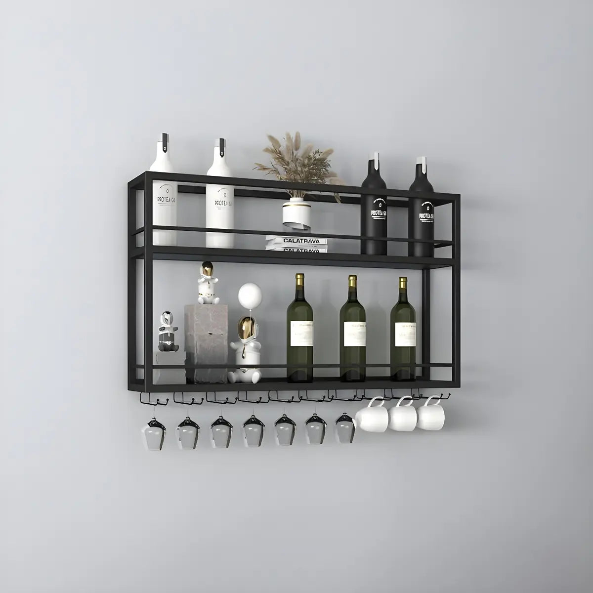 Black Metal Floating Stackable Wall Mounted Wine Rack Image - 26