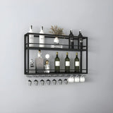 Black Metal Floating Stackable Wall Mounted Wine Rack Image - 26