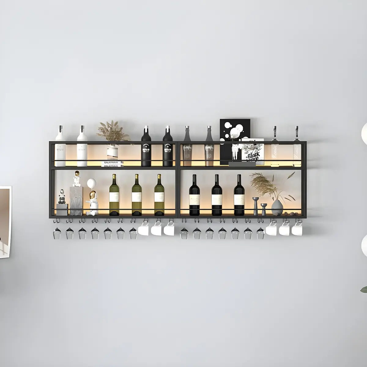 Black Metal Floating Stackable Wall Mounted Wine Rack Image - 27