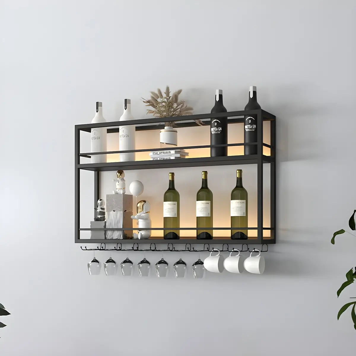 Black Metal Floating Stackable Wall Mounted Wine Rack Image - 29