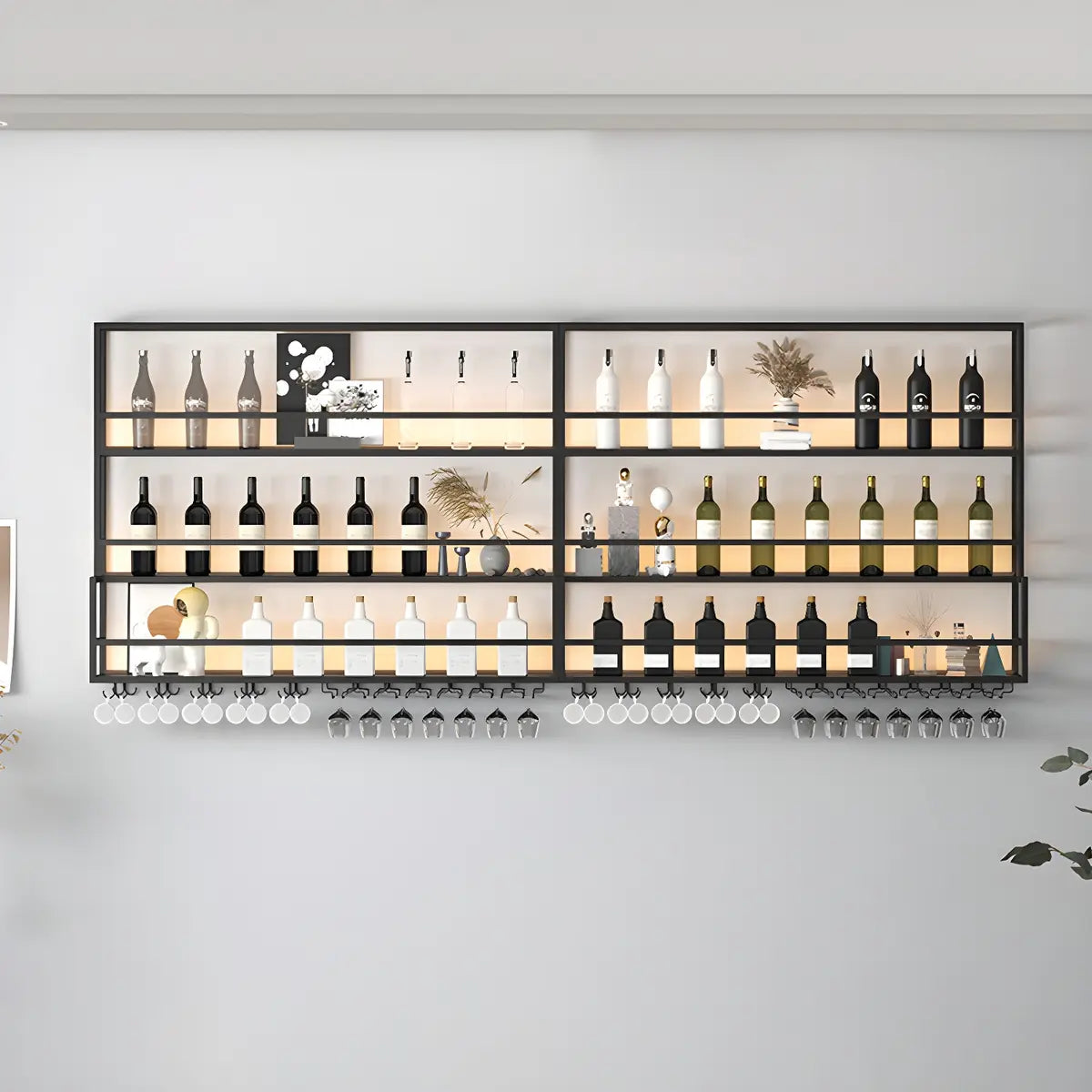 Black Metal Floating Stackable Wall Mounted Wine Rack Image - 3