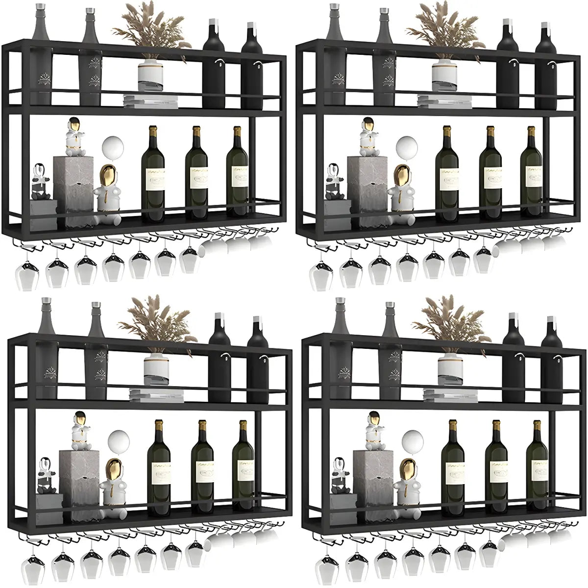 Black Metal Floating Stackable Wall Mounted Wine Rack Image - 30