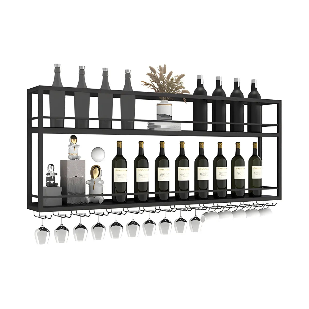 Black Metal Floating Stackable Wall Mounted Wine Rack Image - 31