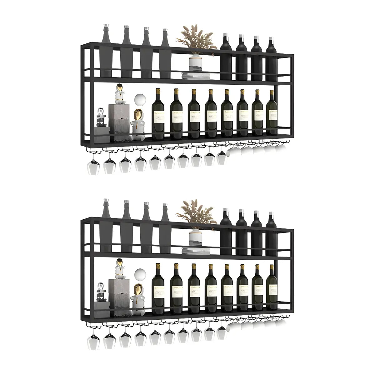 Black Metal Floating Stackable Wall Mounted Wine Rack Image - 32