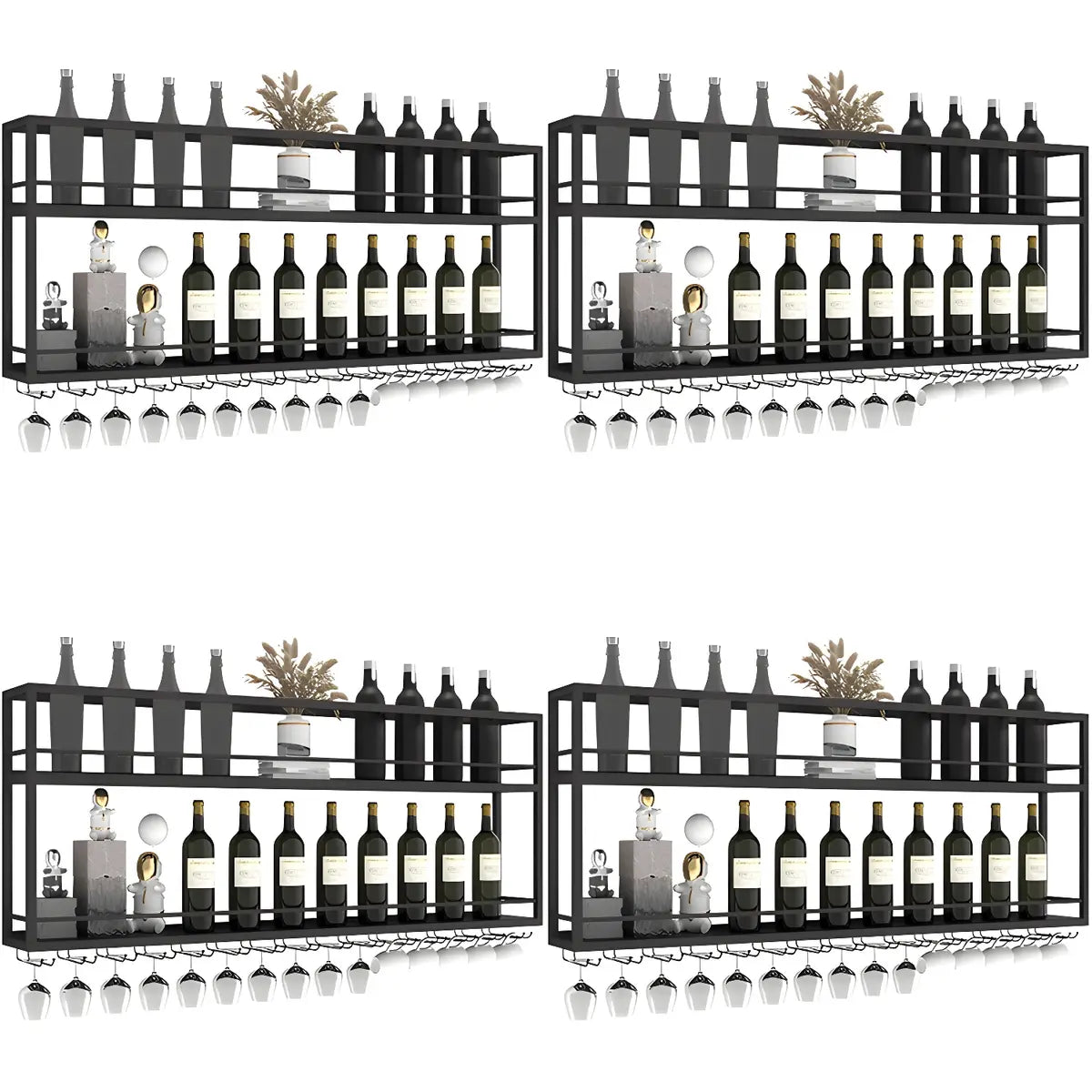 Black Metal Floating Stackable Wall Mounted Wine Rack Image - 33