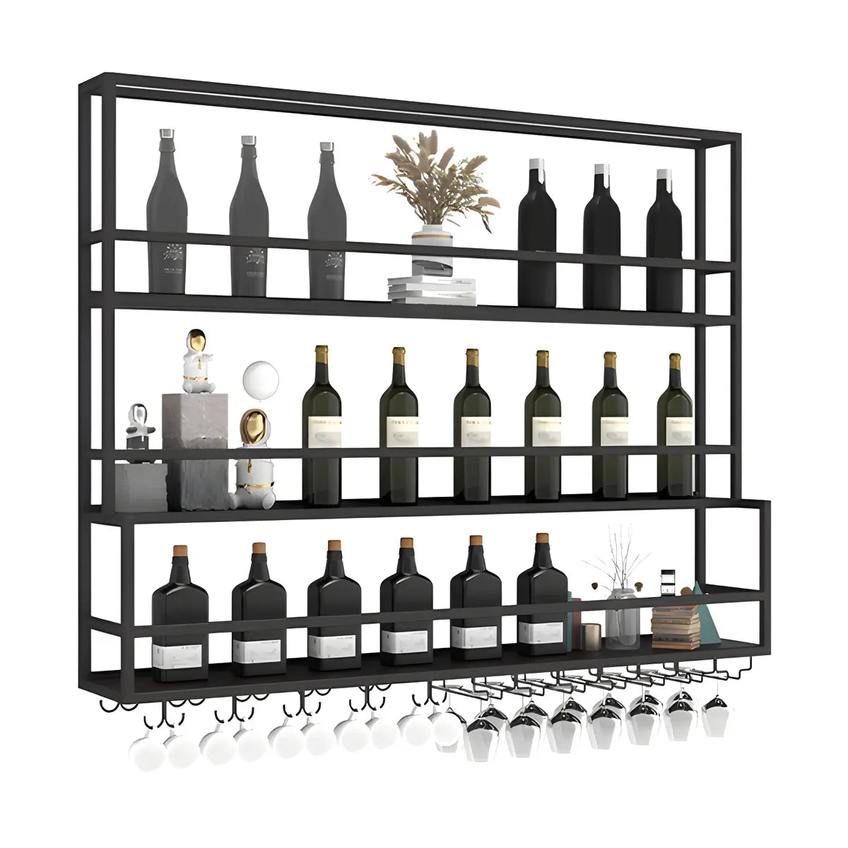 Black Metal Floating Stackable Wall Mounted Wine Rack Image - 34