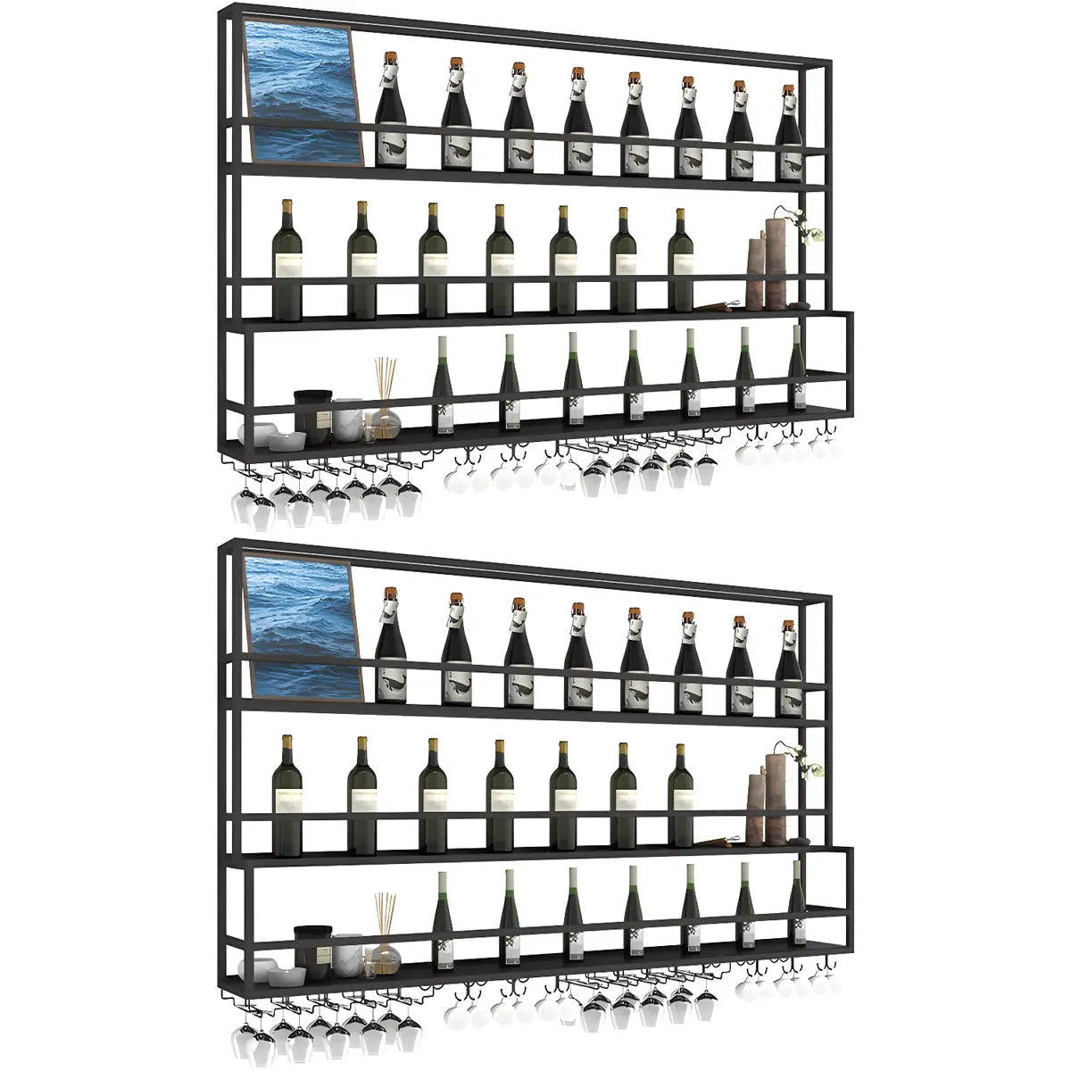 Black Metal Floating Stackable Wall Mounted Wine Rack Image - 38