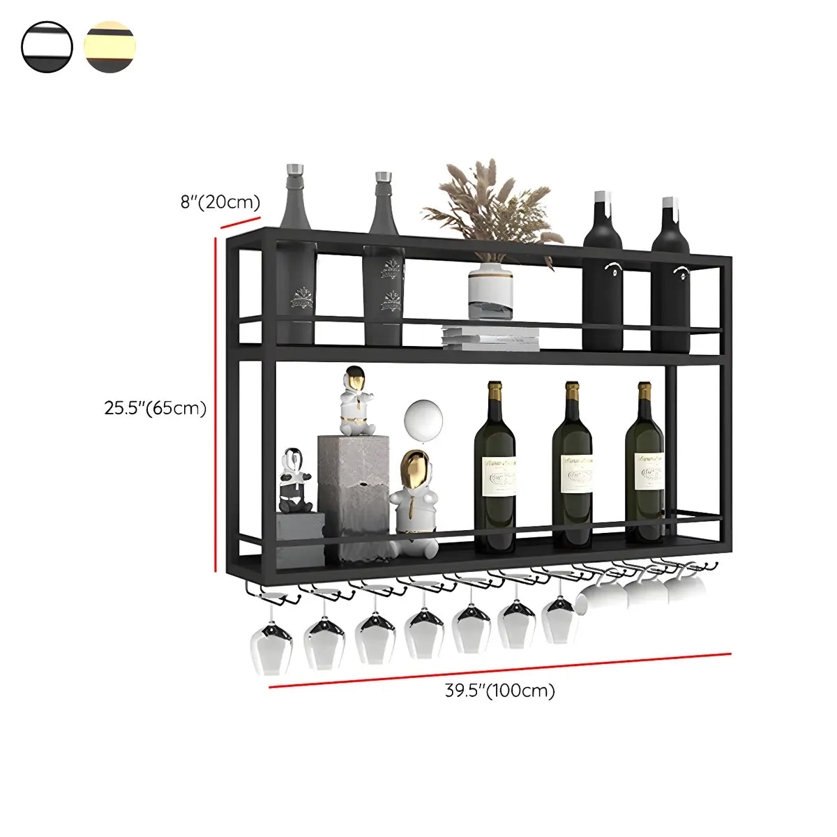 Black Metal Floating Stackable Wall Mounted Wine Rack 