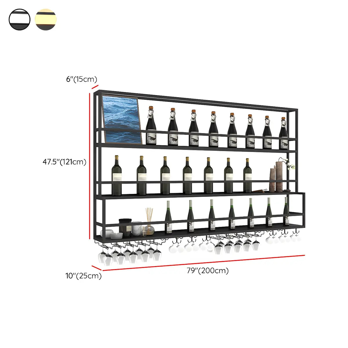 Black Metal Floating Stackable Wall Mounted Wine Rack Image - 43