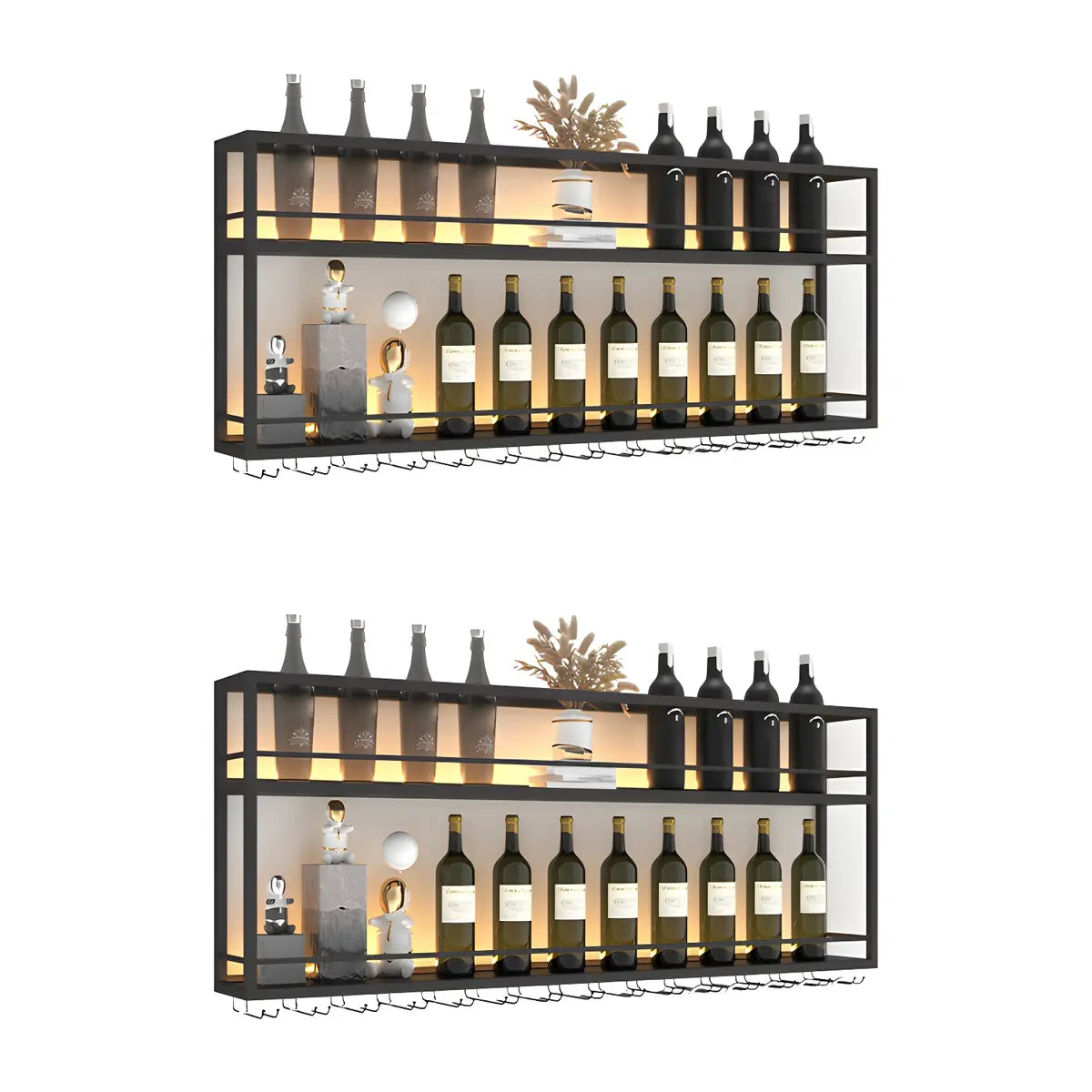 Black Metal Floating Stackable Wall Mounted Wine Rack Image - 9