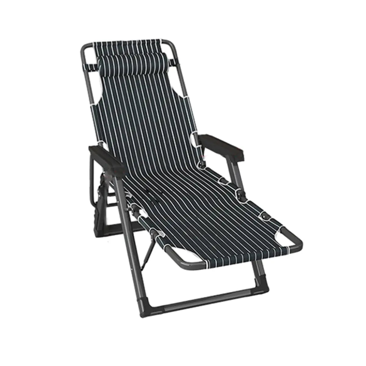 Black Metal Foldable Deck Chair Headrest Recliners Image - 10