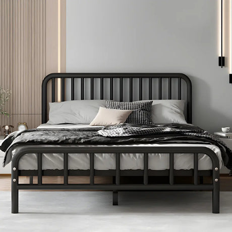 Black Metal Frame Slat Bed with Headboard and Footboard Image - 1