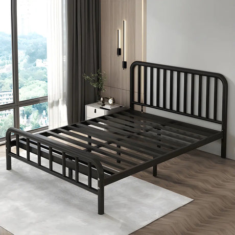 Black Metal Frame Slat Bed with Headboard and Footboard Image - 2