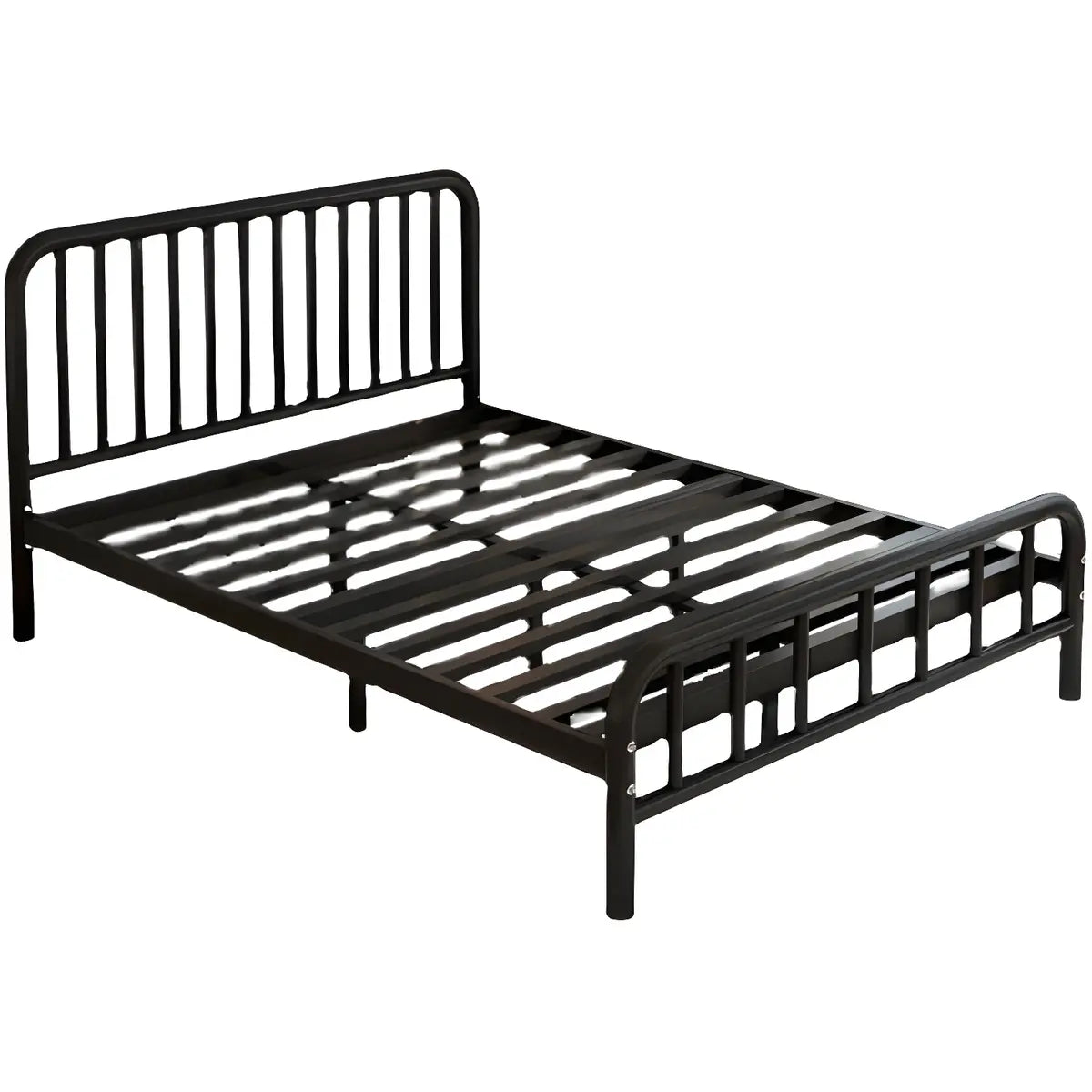 Black Metal Frame Slat Bed with Headboard and Footboard Image - 5