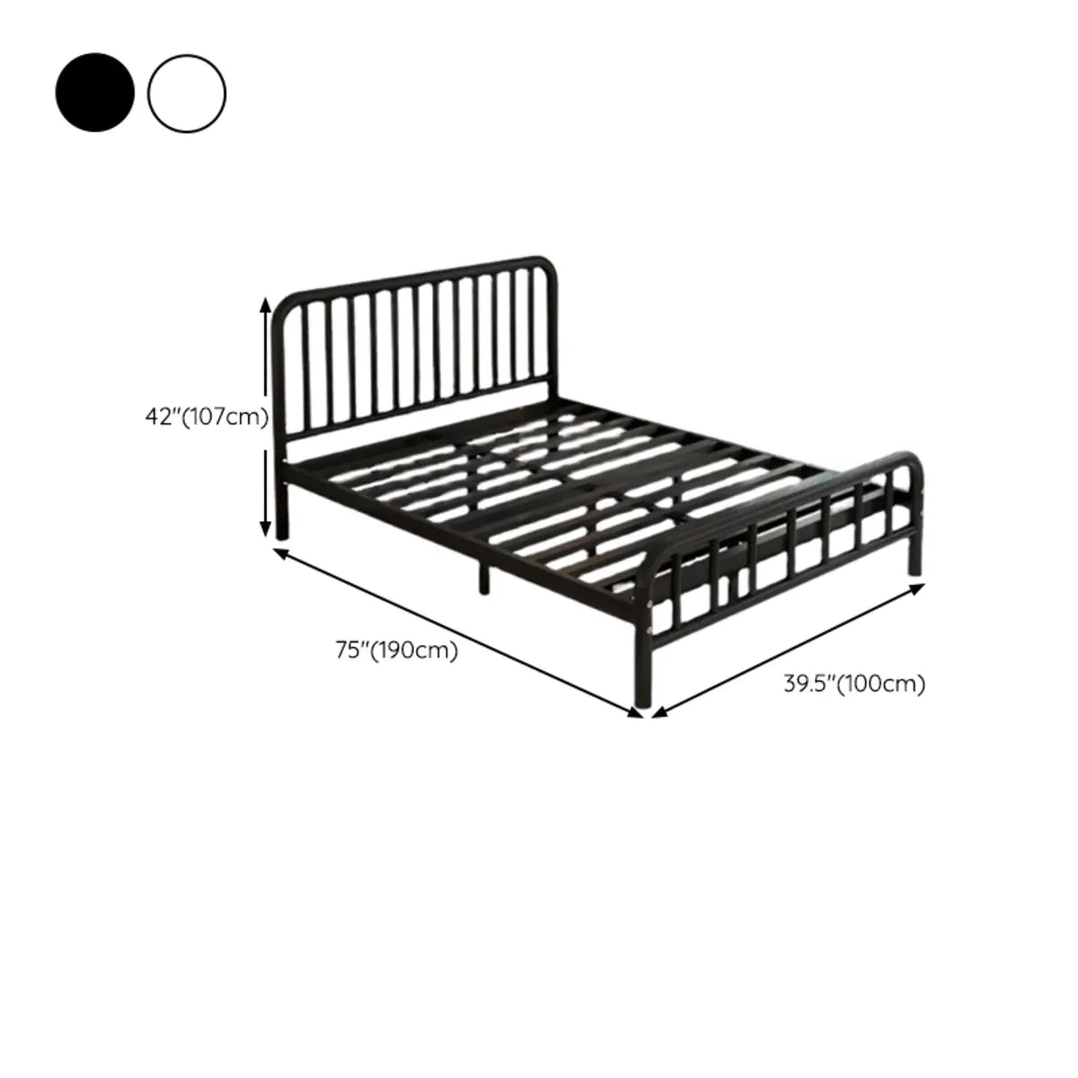 Black Metal Frame Slat Bed with Headboard and Footboard 