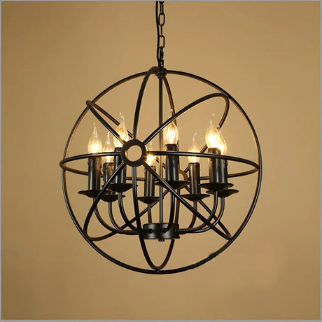 Black Metal Globe Candelabra Chain Foyer Chandelier Image - 1