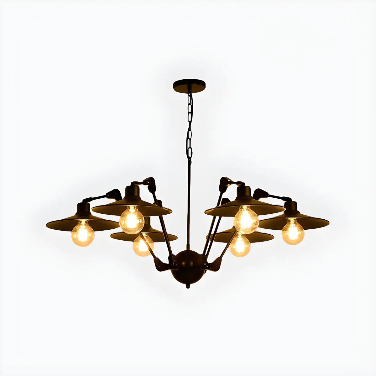 Black Metal Large Disc 6-Light Edison Bulb Chandelier Image - 3