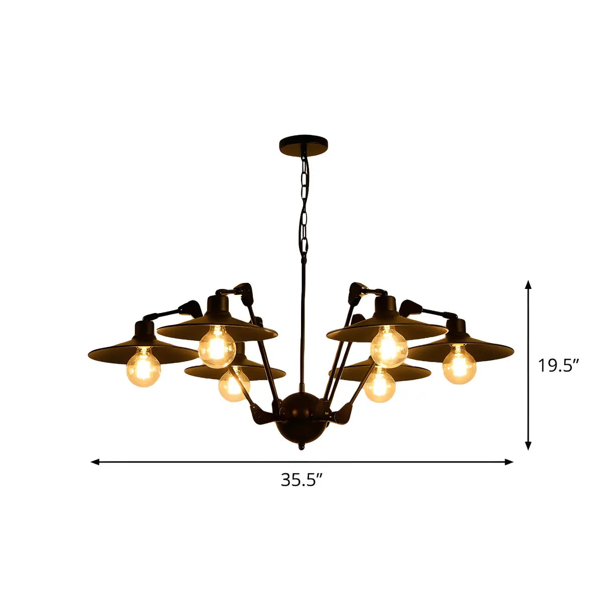 Black Metal Large Disc 6-Light Edison Bulb Chandelier Image - 9