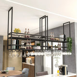 Black Metal Large Hanging Wine Rack with Stemware Holder Image - 1