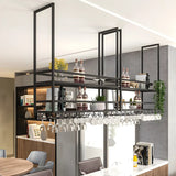 Black Metal Large Hanging Wine Rack with Stemware Holder Image - 15