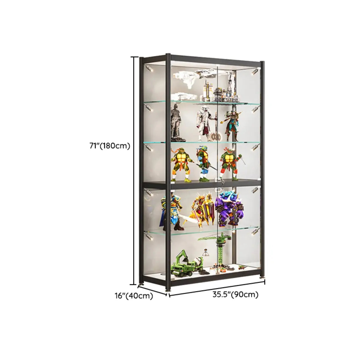 Black Metal Living Room LED Clear Display Cabinets Image - 11