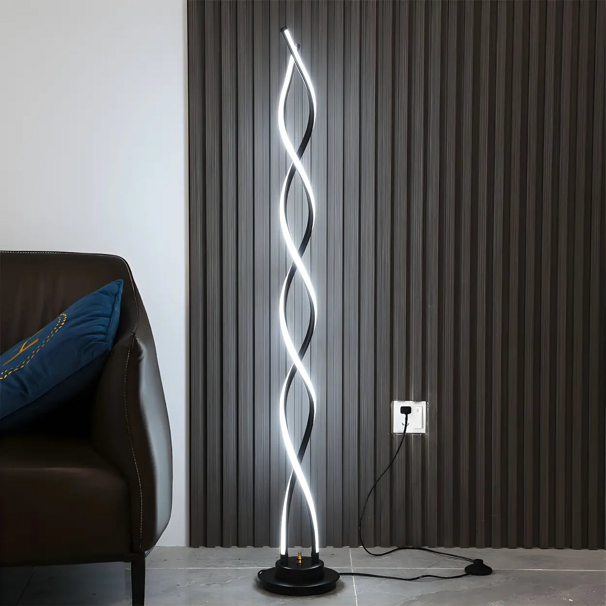 Black Metal Modern Spiral LED Living Room Floor Lamp Image - 1