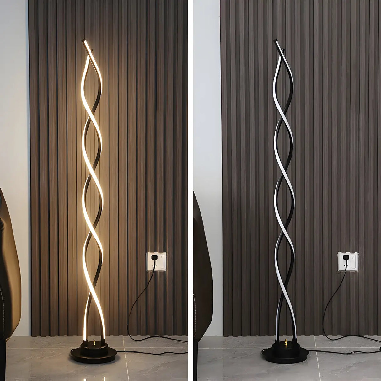 Black Metal Modern Spiral LED Living Room Floor Lamp Image - 11