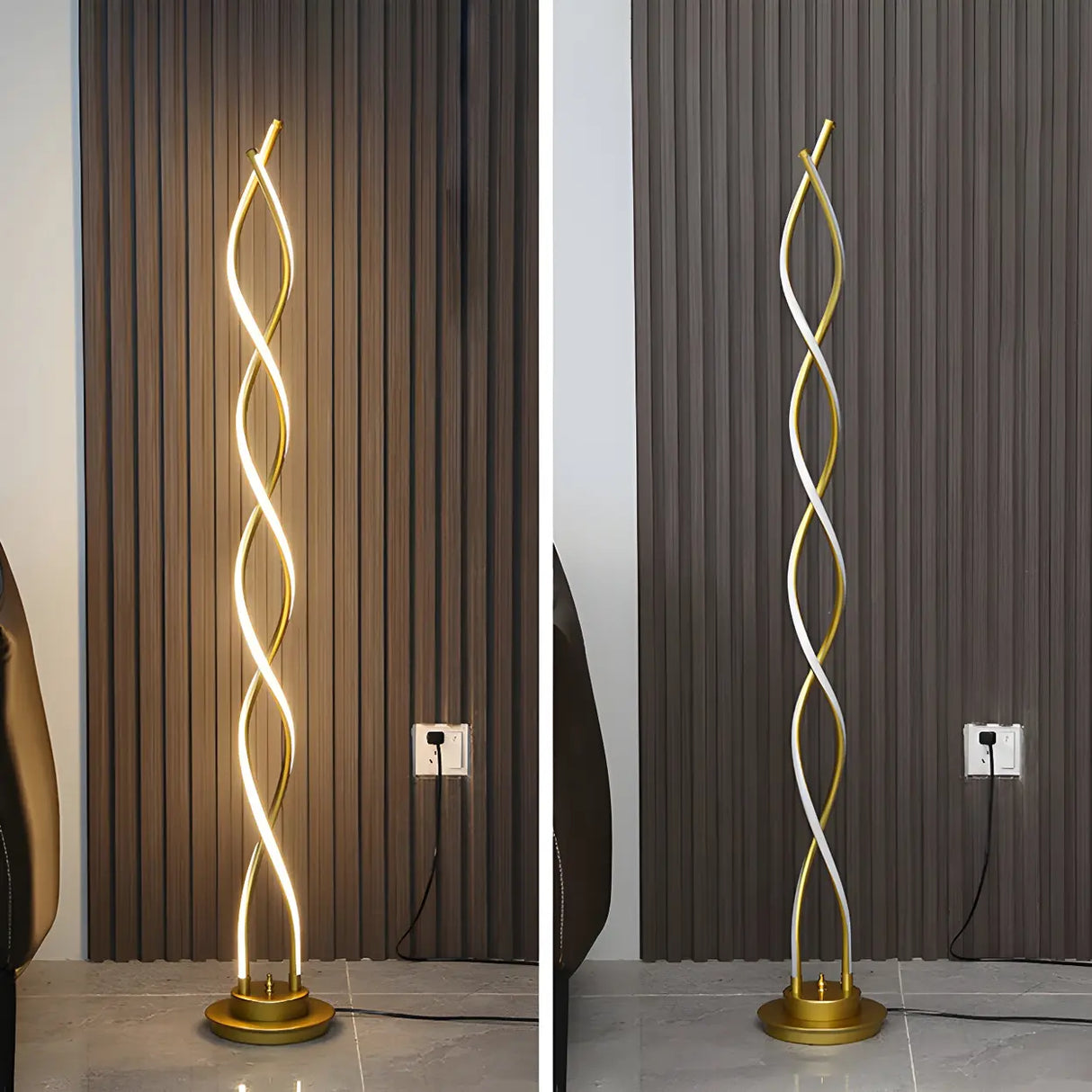 Black Metal Modern Spiral LED Living Room Floor Lamp Image - 13