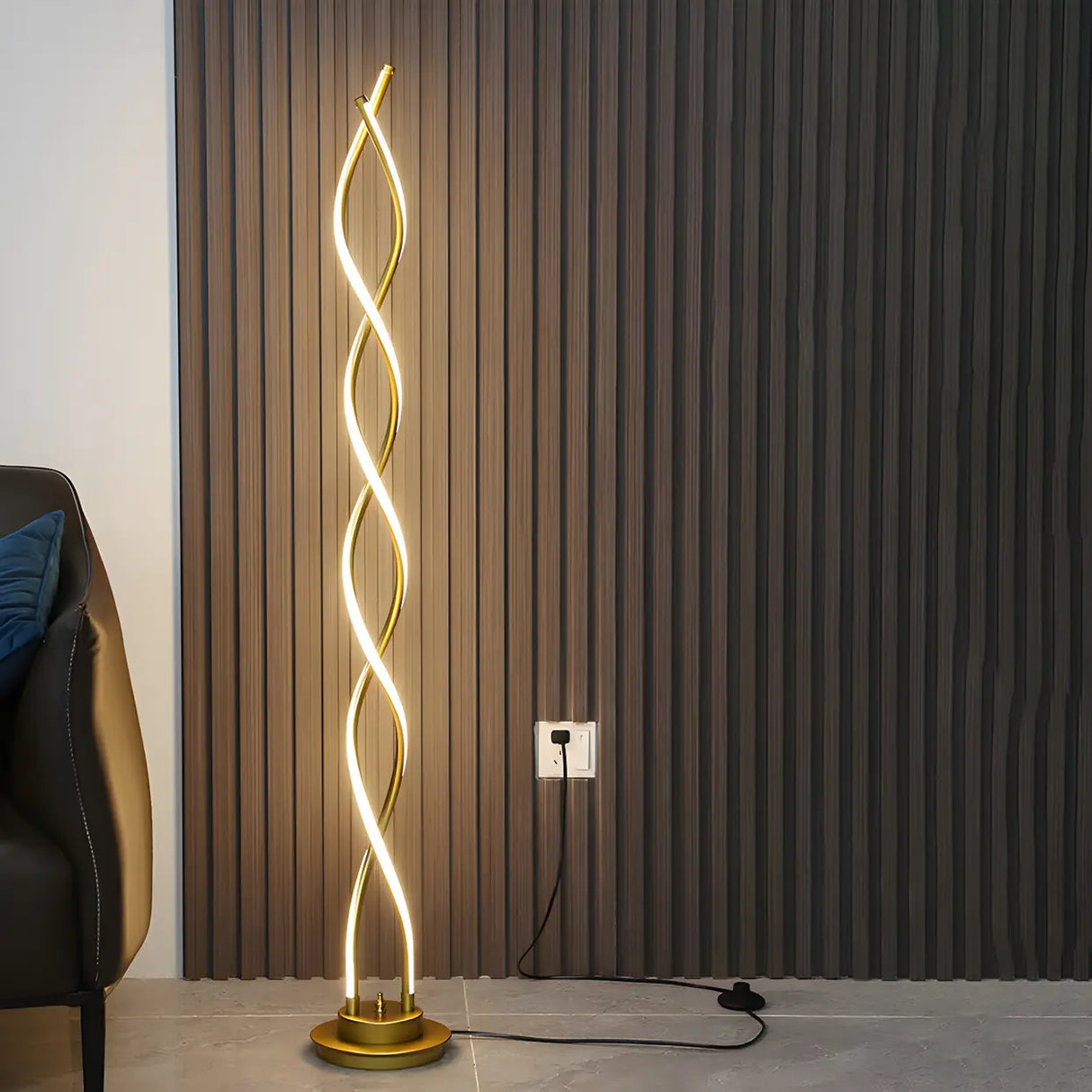 Black Metal Modern Spiral LED Living Room Floor Lamp Image - 3