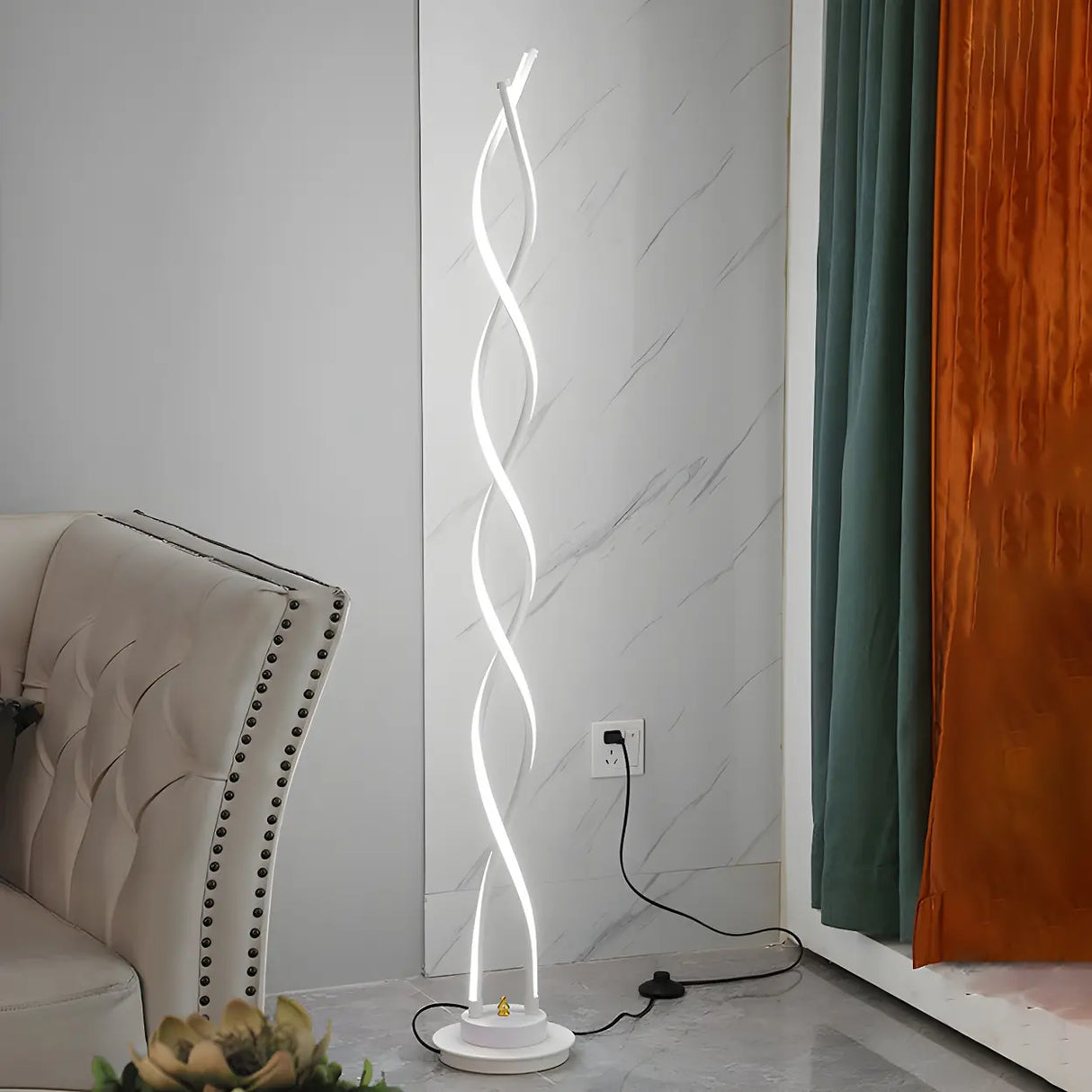 Black Metal Modern Spiral LED Living Room Floor Lamp Image - 5