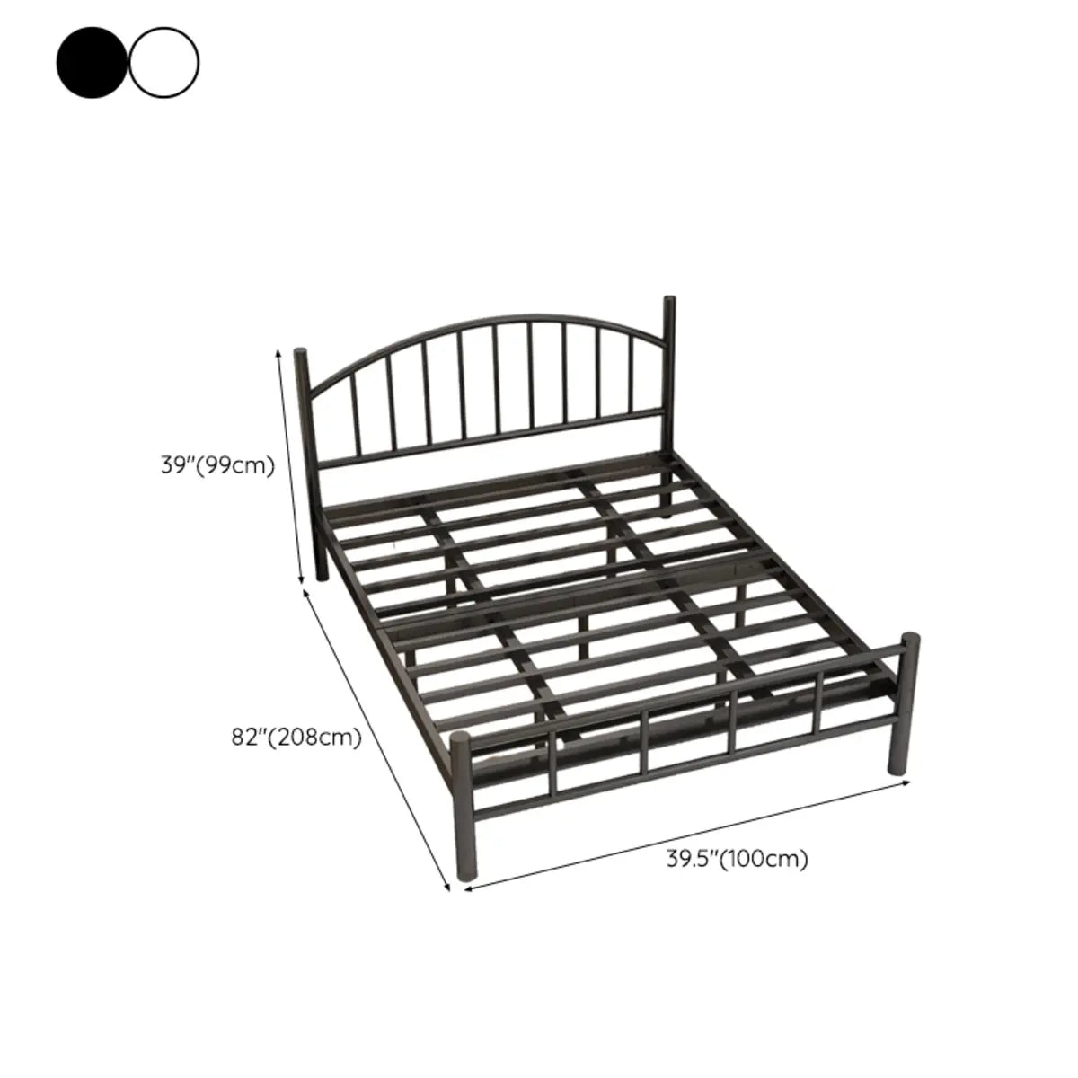 Black Metal Queen Headboard Slat Bed Frame with Legs 