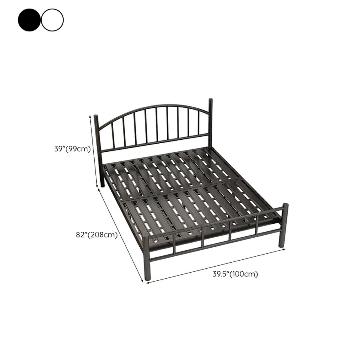 Black Metal Queen Headboard Slat Bed Frame with Legs Image - 17