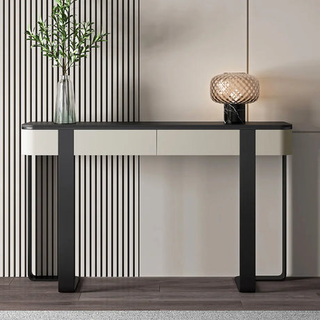 Black Metal Rectangular Console Table with Drawers Image - 2