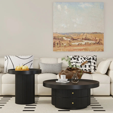 Black Metal Round Coffee Table Set with Storage Image - 1