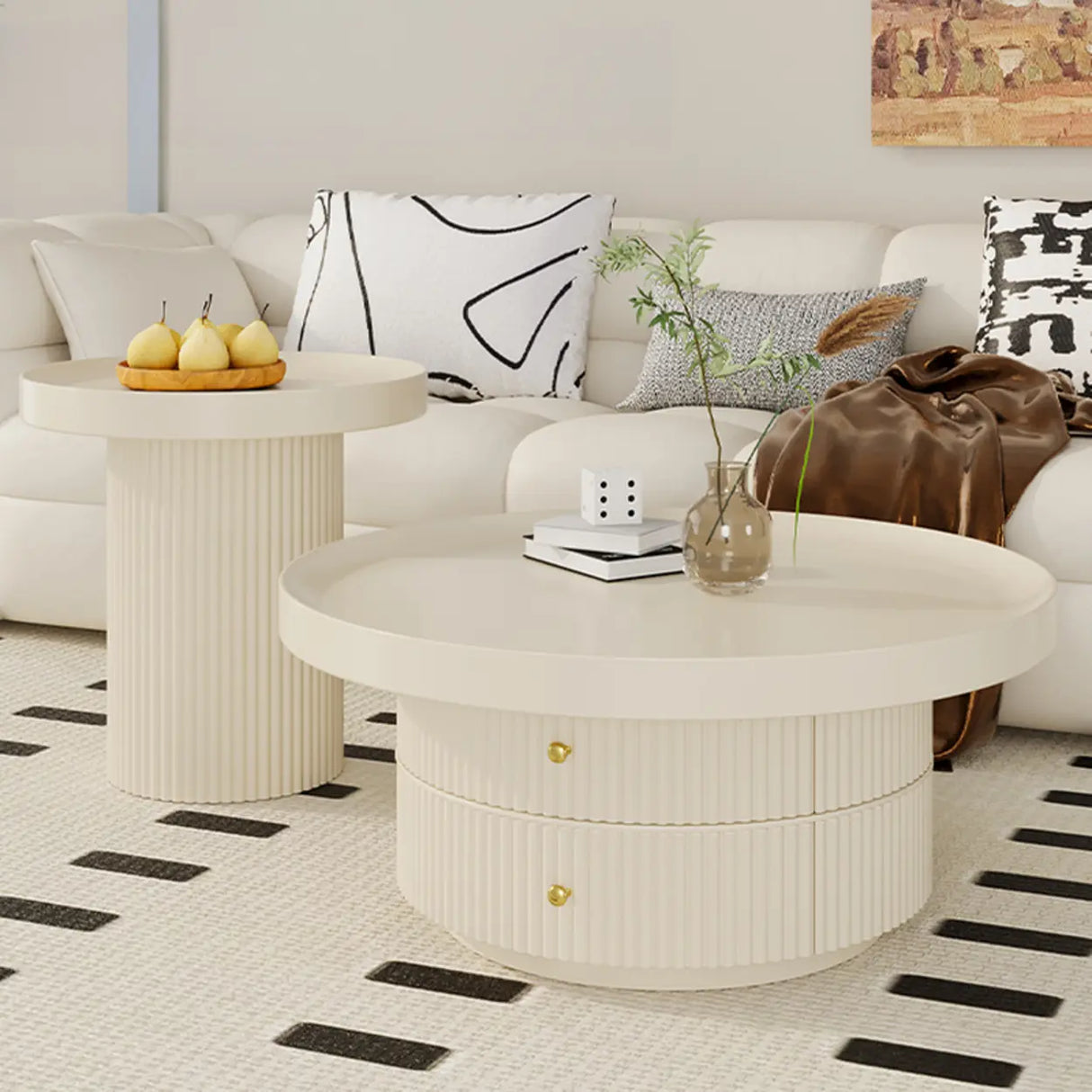 Black Metal Round Coffee Table Set with Storage Image - 3