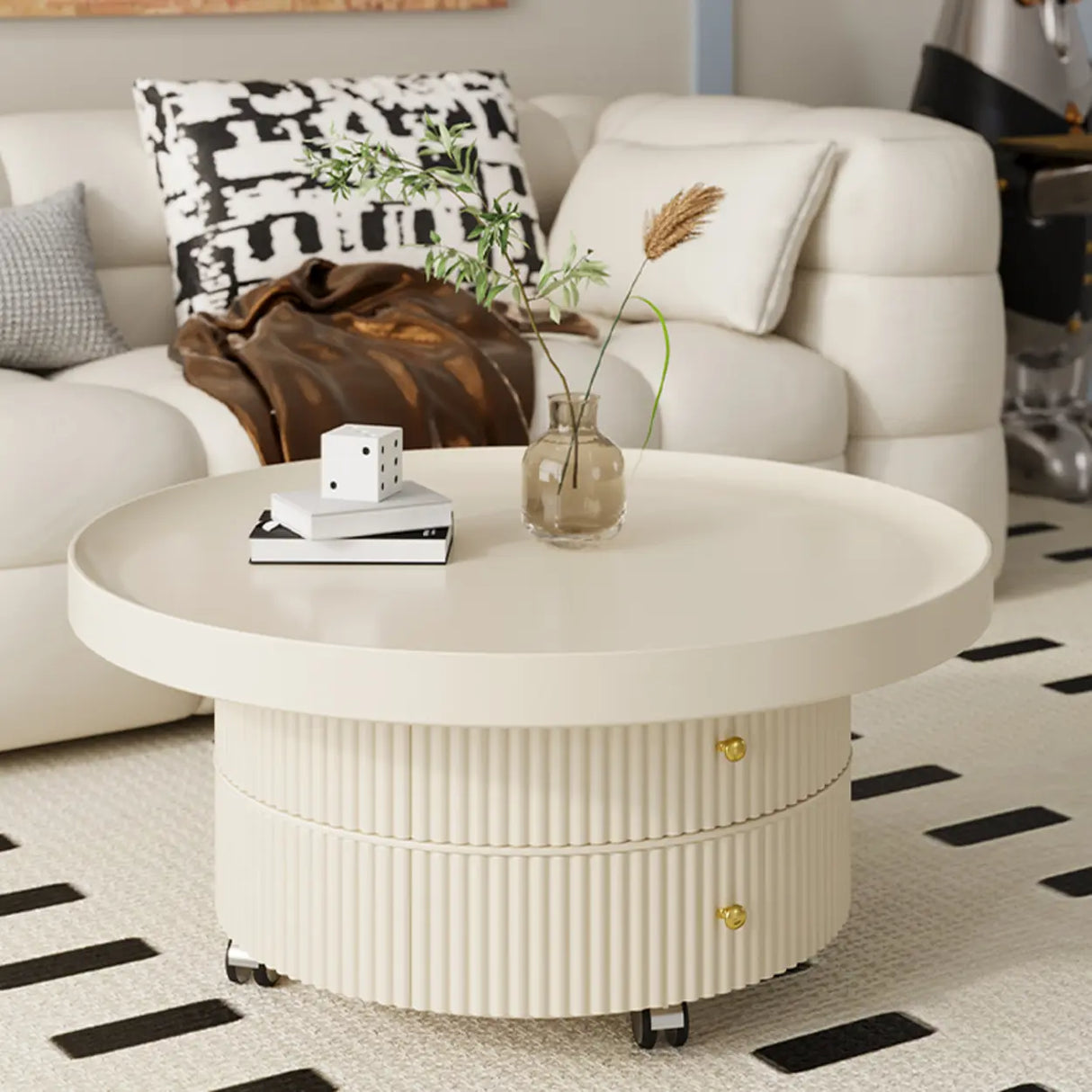 Black Metal Round Coffee Table Set with Storage Image - 4