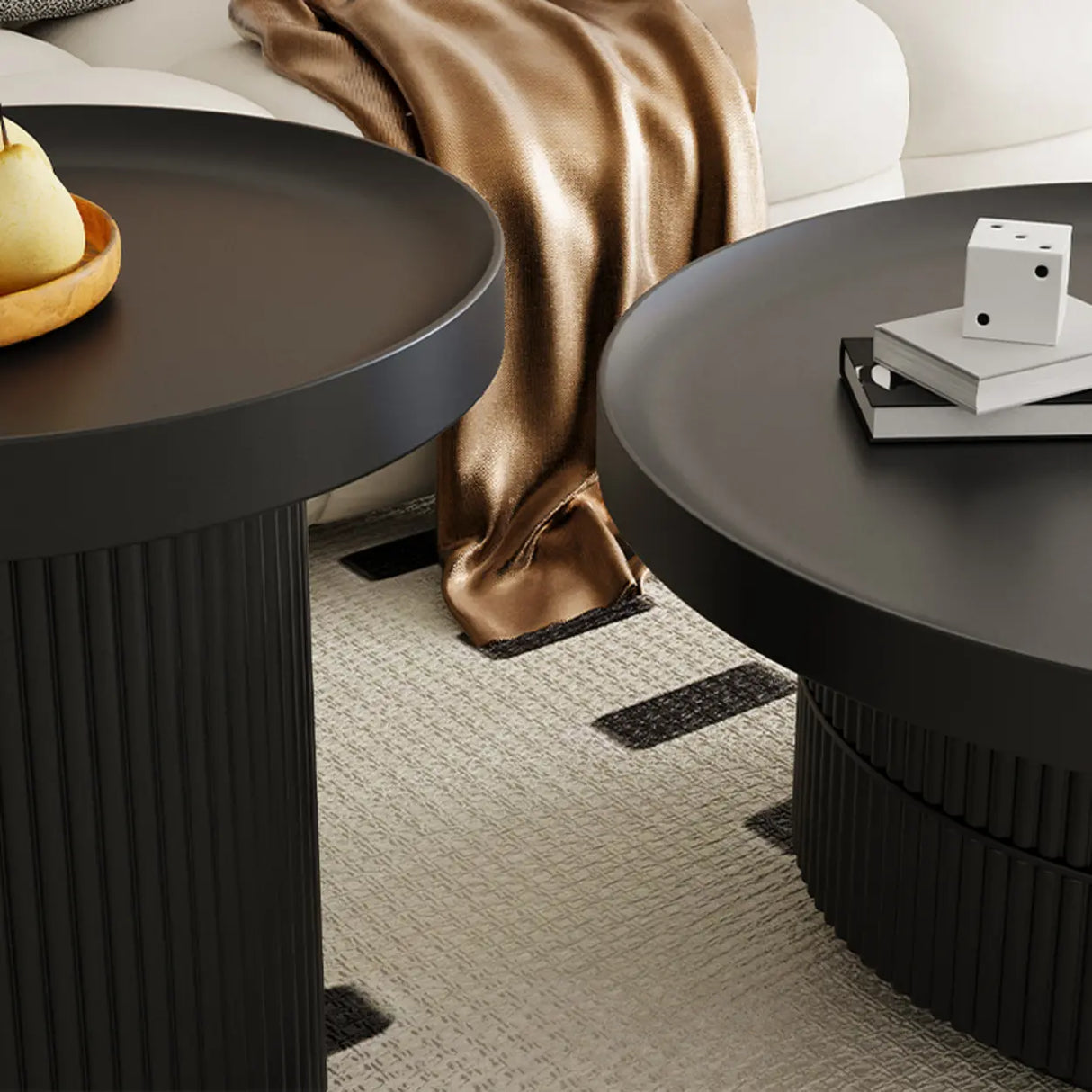 Black Metal Round Coffee Table Set with Storage Image - 8